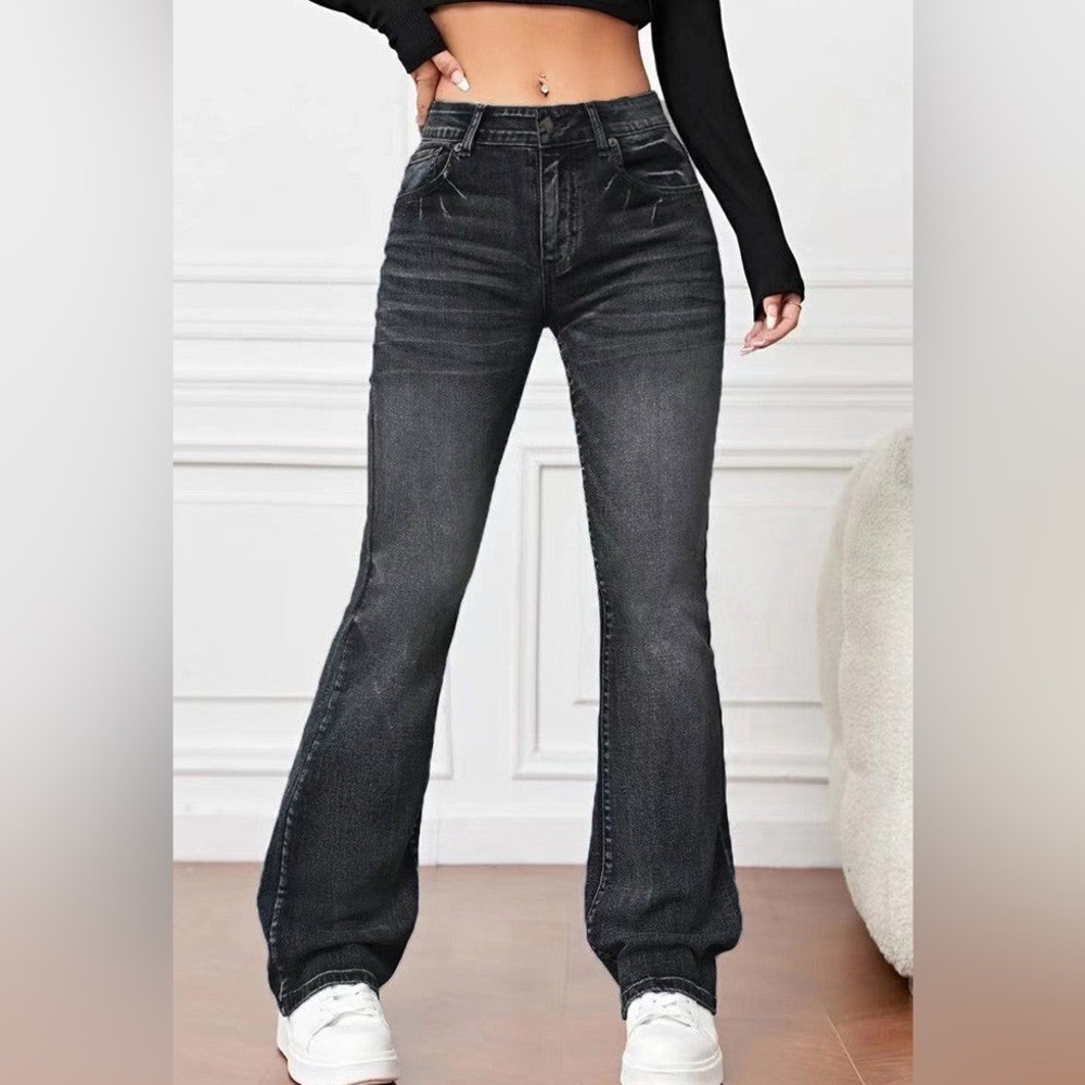 Stylish Black High Waisted Flared Jeans